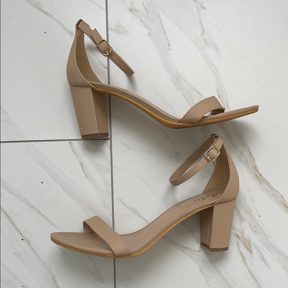 Beige Block Heel Sandals - Size 11